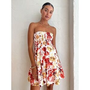 Shona Joy Kalani Shirred Strapless Mini Dress In Coconut/Multi Tiered Floral 2